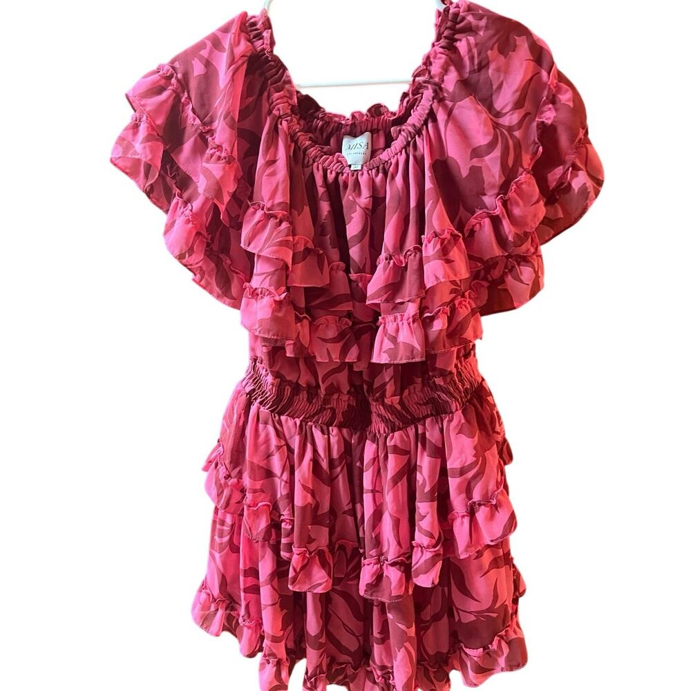 MISA Los Angeles Pink Ruffle Mini Dress – Size M
